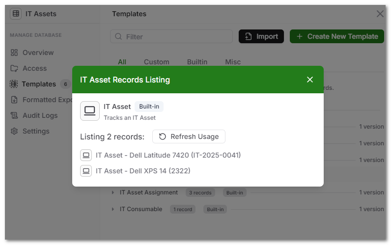 Template Record Listing