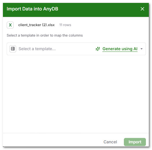 New Template Selection via Import