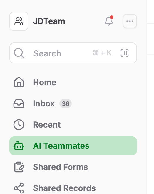AI Teammates in the left navigation
