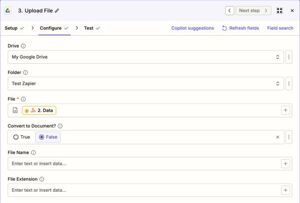 Step 3 Configure: Drive, Folder, File mapped to step 2 Data