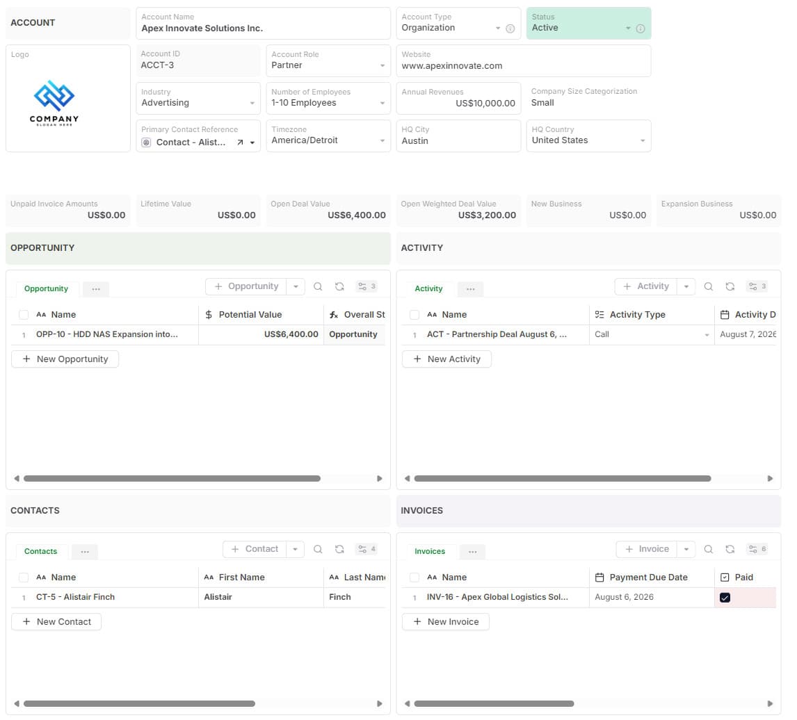 Account template preview