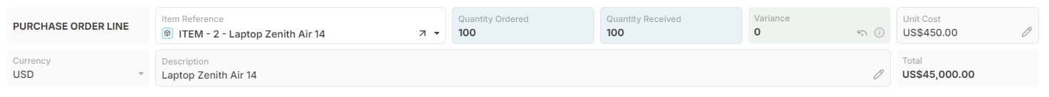 Purchase Order Line template preview