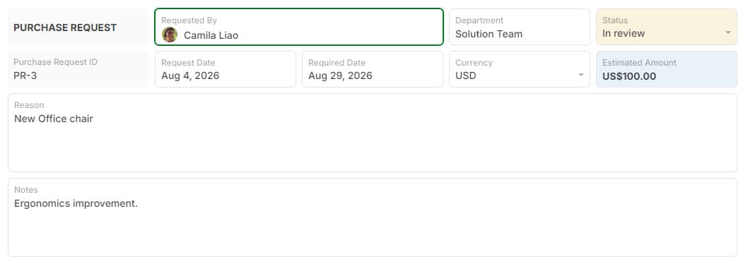 Purchase Request template preview
