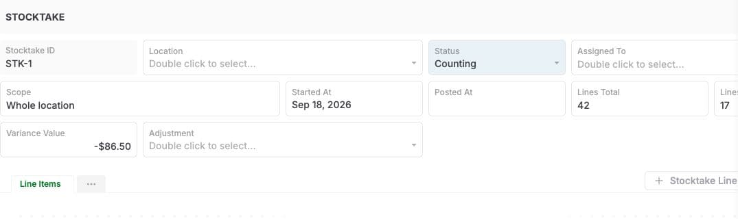 Stocktake template preview