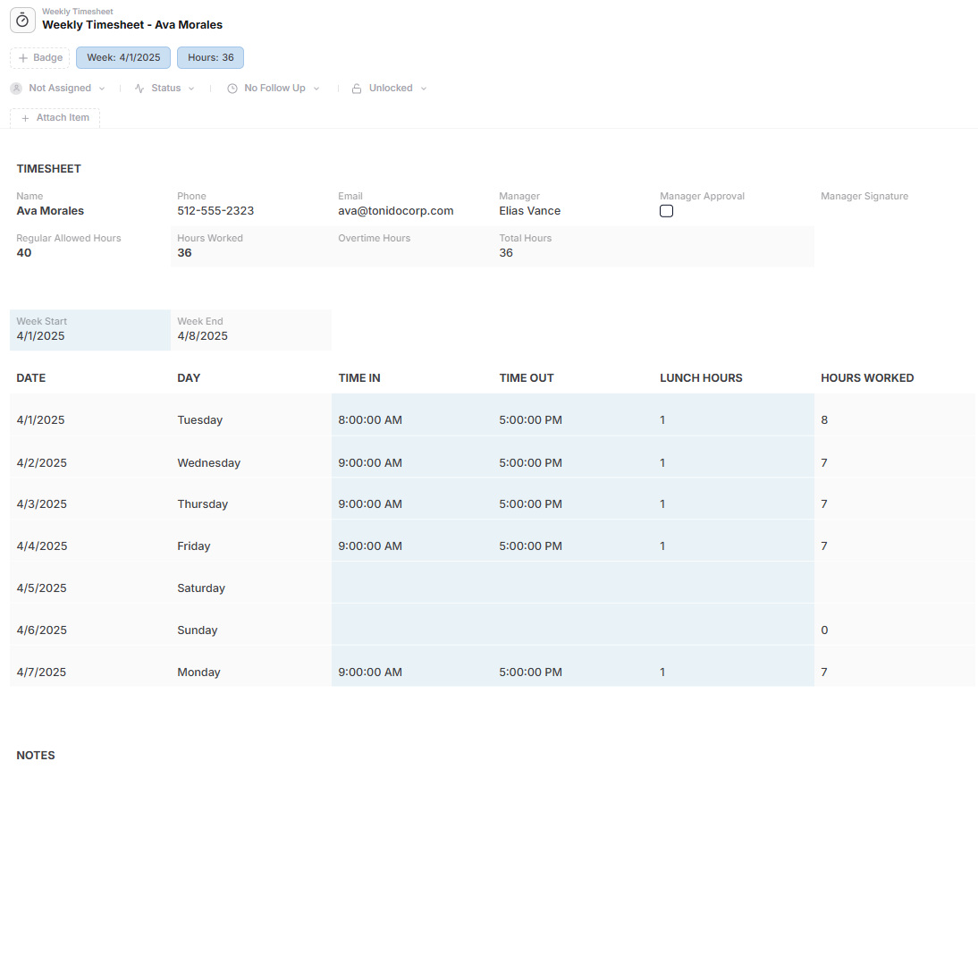 Timesheet management in AnyDB
