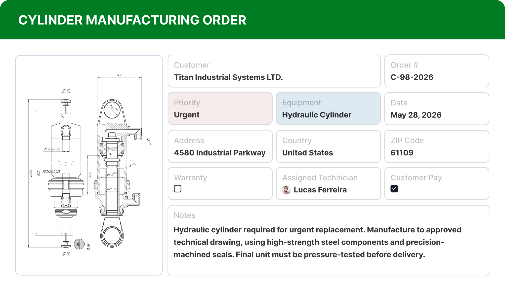 Manufacturing order managed in AnyDB