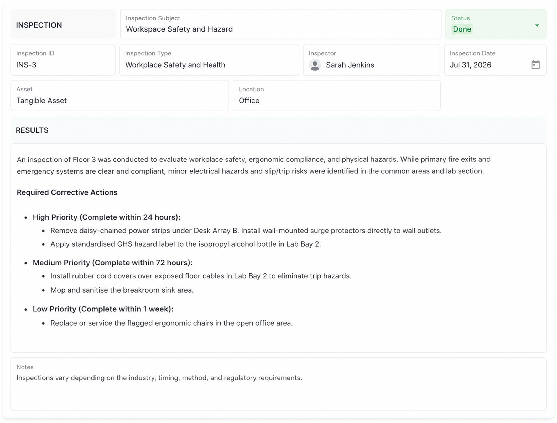 AnyDB inspection record