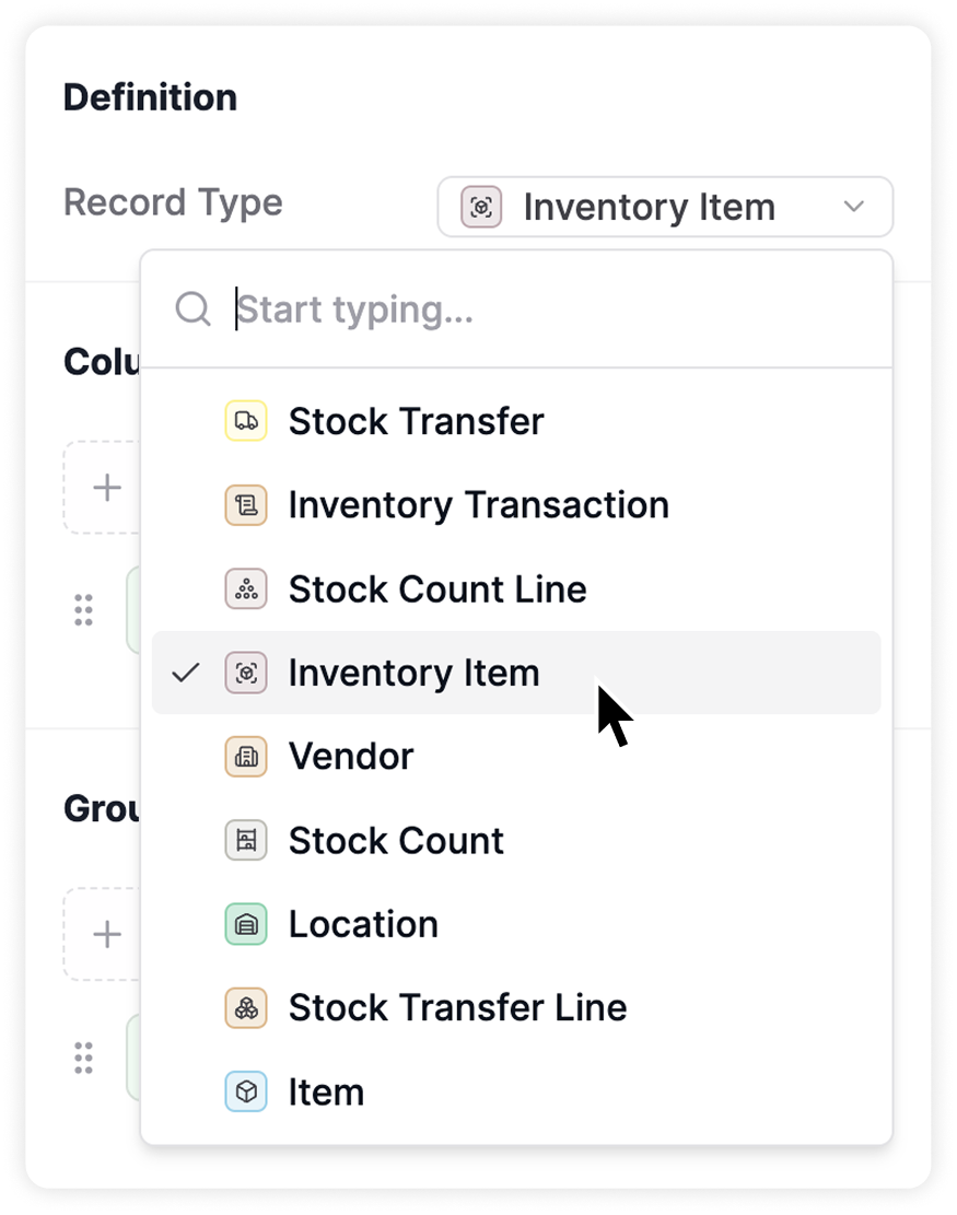 Selecting an AnyDB record type for a report