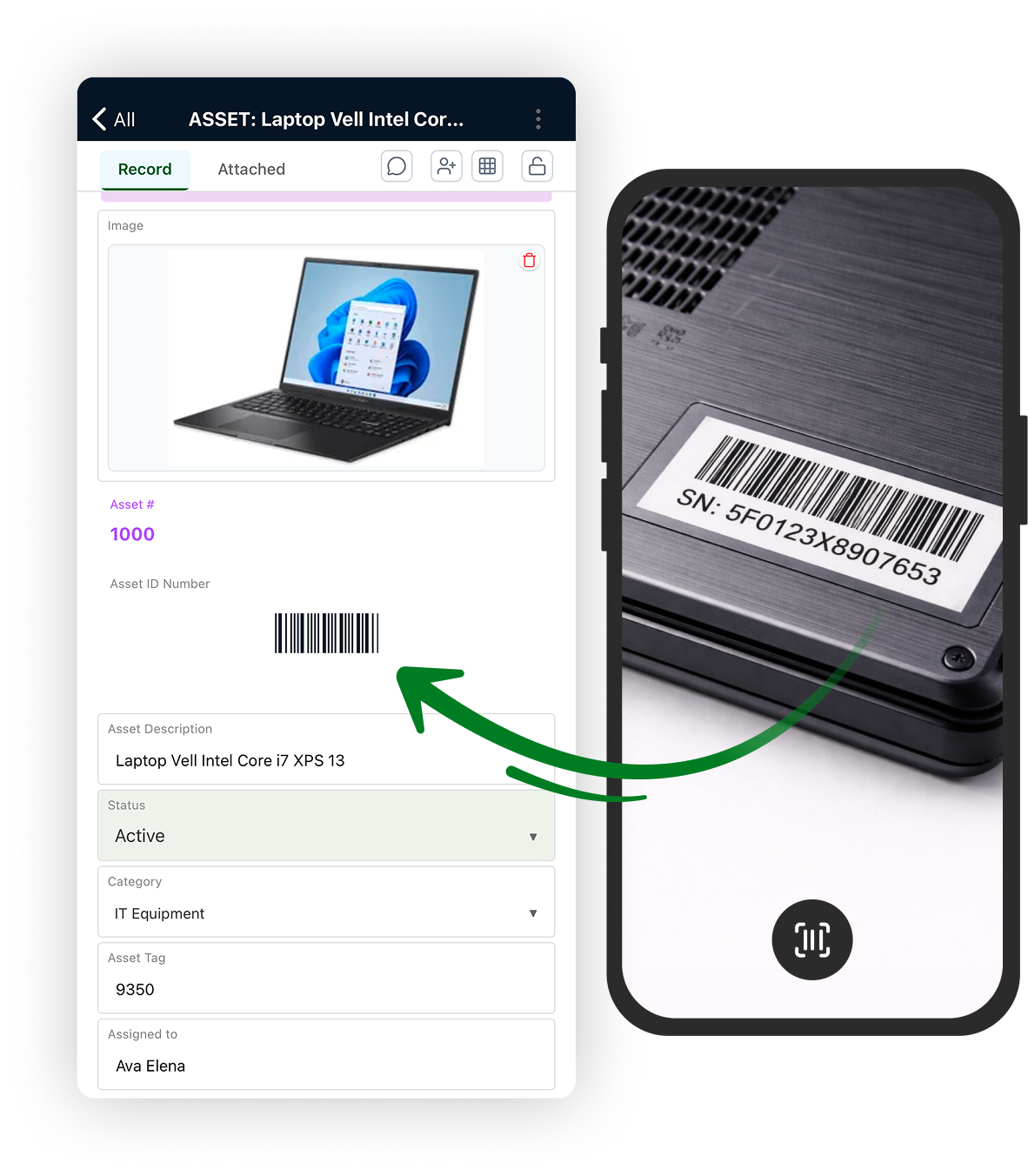 Scan a barcode with AnyDB Mobile or a hardware scanner